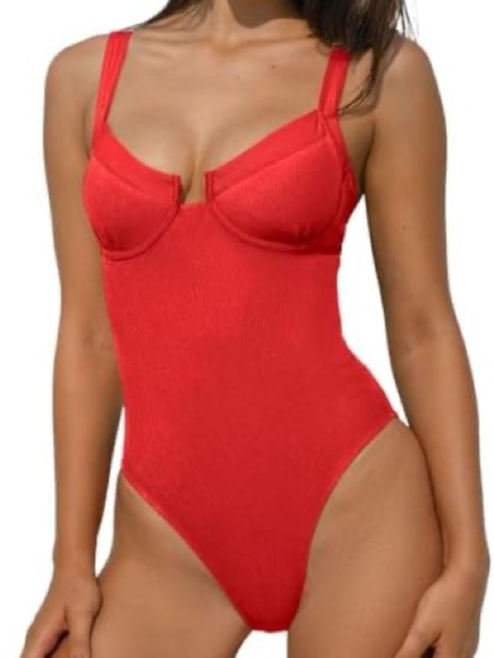 Red Ribbed Underwire One-Piece bathing suit
